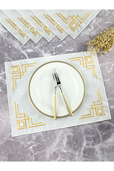 WEARE2 Culoare albă, broderie aurie, dreptunghiulară, 34x44cm, set de 6 servi...