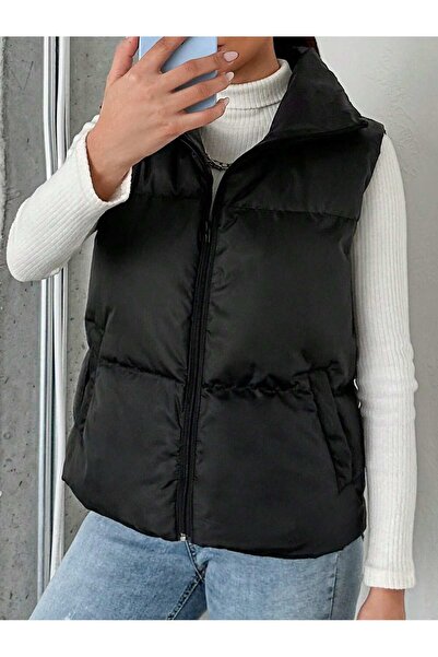 ÖNDER MODA Kadın Siyah Kısa Crop Şişme Yelek - YLK96