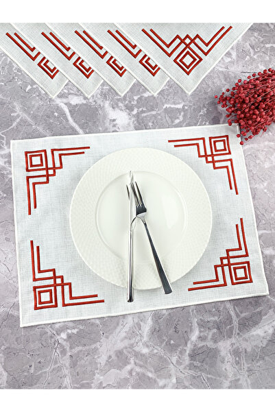 WEARE2 Culoare albă, roșu, brodat, dreptunghiular, 34x44cm, set de 6 servicii...