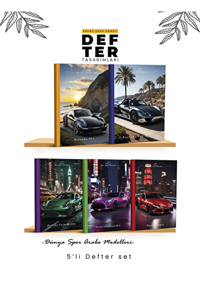 YAPAY ZEKA SANAT مجموعة دفاتر ملاحظات للسيارات الرياضية العالمية مكونة من 5 ق...