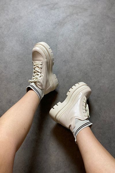 SHOEBELLAS Marcel Beige Knitwear Λεπτομερείς Γυναικείες Μπότες