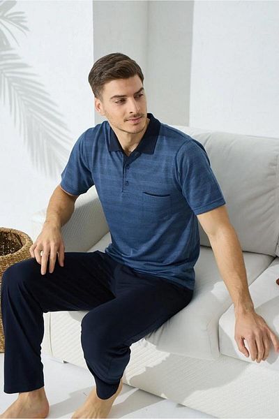 KLY 9064 SET PIJAMASĂ BĂRBAȚI CU JUMĂȚE MÂNECĂ