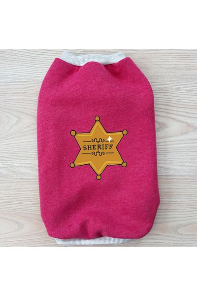stylie Sheriff Printed Sleeveless Winter Hooded Cat Garment And Small Breed Dog Outfit, Light Burgundy