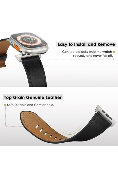 m.tk moveteck Apple Watch Ultra 49MM Band Leather Skin Classic Leather Strap Metal Buckle Perforated Double Color