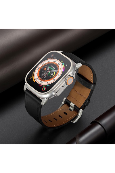 m.tk moveteck Apple Watch Ultra 49MM Band Leather Skin Classic Leather Strap Metal Buckle Perforated Double Color