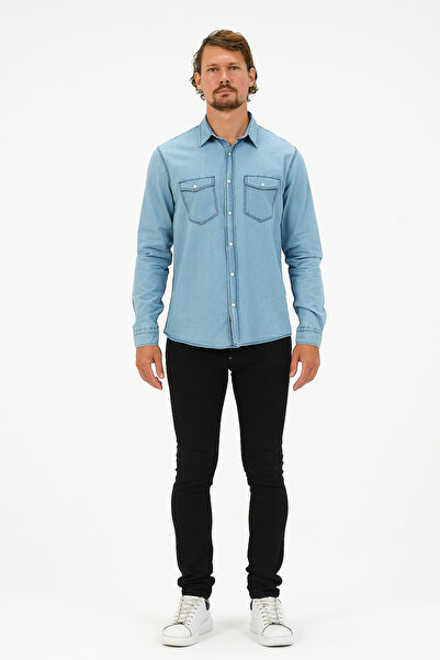 Catto Peak Slim Fit Denim Pocket Shirt