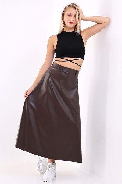 winmoda Δερμάτινη φούστα Long Flared Model / Leather Skirt Long Flozed Model