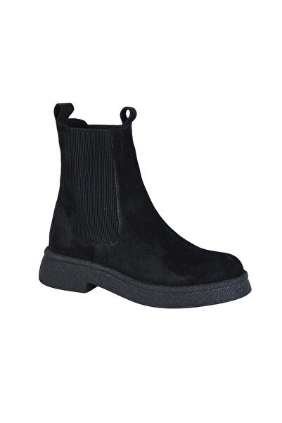 Bulldozer 240524   Μαύρα Suede 100% Δερμάτινα Γυναικεία Flat Μποτάκια