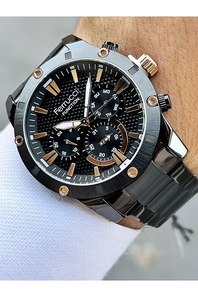 Ferrucci Function Function Black Color 3 Atm Waterproof Steel Cord Men's Wristwatch