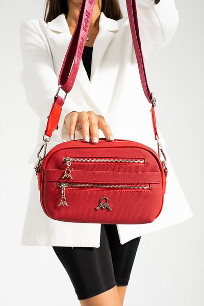 Paul Brand Red Mini Size 3 Compartment Women's Cross Shoulder Bag - 23X16Cm Pbm630