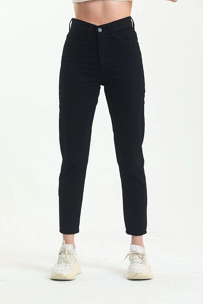 Trn JNS Pantaloni de blugi mom negri cu talie înaltă, lycra colorfast, blugi mom foarte confortabili
