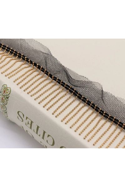 ESRA ŞELEM Black Tulle Gold Ball Chain Fringe Ribbon Decorative Ribbon