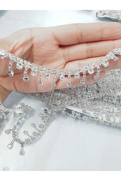 ESRA ŞELEM Silver Color Crystal Stone Decorative Headband 1 Meter