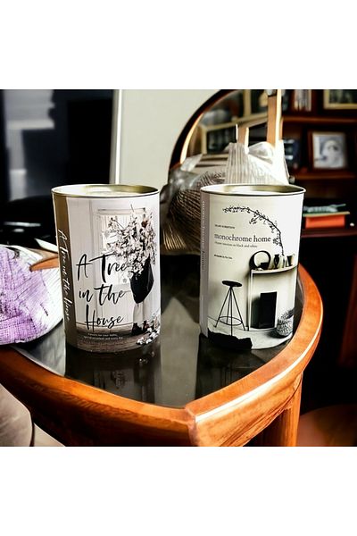 Saccura Decor Decorative Cylinder Box Set with Metal Cover, 2-Piece A TREE & Monochrome Cylinder Box Set