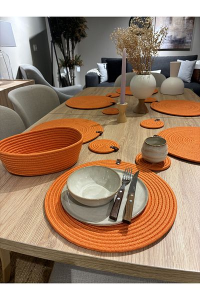 MaVaux Πορτοκαλί Wicker Look Jute 13 τεμαχίων / Αμερικάνικο σουπλά και ψωμί / Σετ.