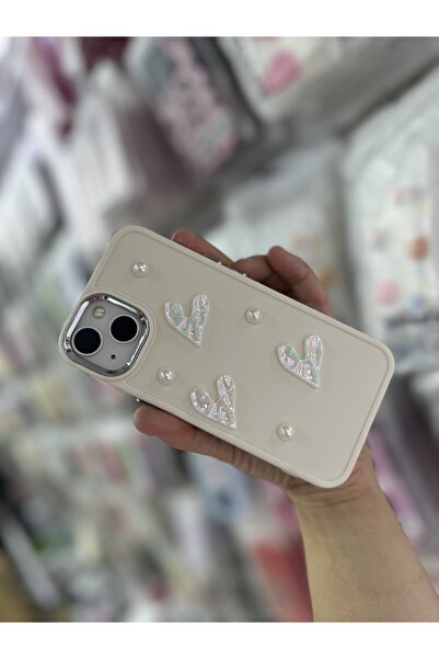 FİŞNEİLETİŞİM حافظة آيفون 13 متوافقة مع اللون الفضي ومزينة باللؤلؤ