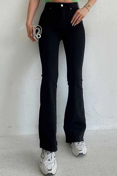 Trn JNS Flare (Foarte Confortabil) Pantaloni Negri Flare Denim Pantaloni Flare Cu Talie Înaltă