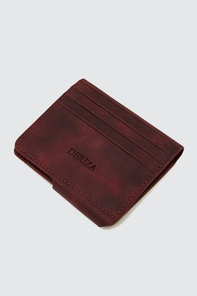 Deriza Magnetic Genuine Leather Vintage Wallet Claret Red