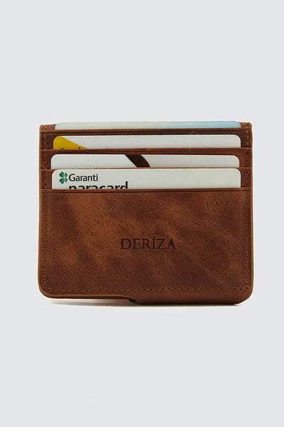 Deriza Магнитен портфейл от естествена кожа в винтидж цвят, кафяв