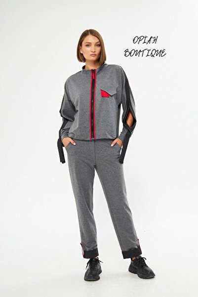 LAMANTE KOL DETAYLI FERMUARLI GRİ SWEATSHIRT