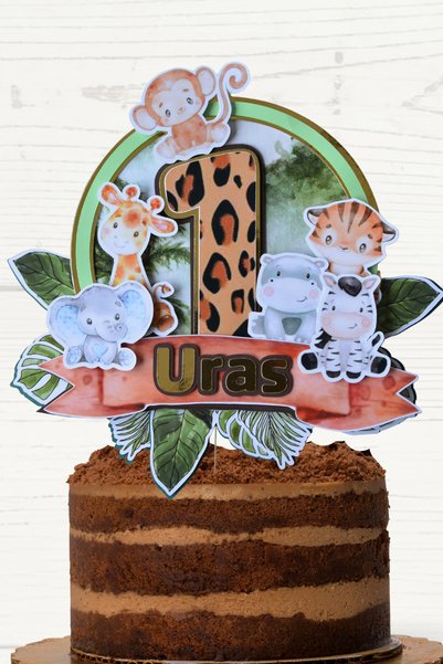 caketopper Safari Temalı Erkek Çocuk Doğum Günü İsme Özel 3D Çubuklu Pasta Sü...
