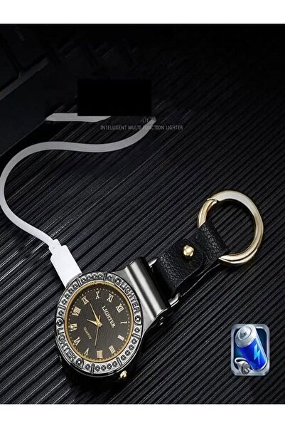 HK GİFT SHOP Akıllı saat çakmak yaratıcı anahtarlık kolye rüzgar geçirmez sessiz şarj çakmak aydınlatma lambası