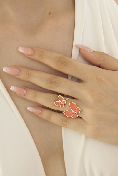 takıtarzım خاتم نسائي برتقالي على شكل فراشة قابل للتعديل