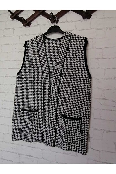 anne moda ankara winter, steel knitted, wide fit, houndstooth pattern, open front vest