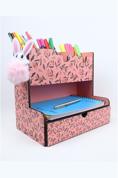 kutuTR Wooden Vi?p Notpa Desktop Pen Holder Organizer Assembled Pink