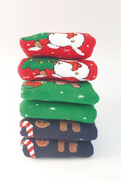 MEM SOCKS Комплект от 3 детски чорапи с неплъзгаща се кърпа с празнична тематика