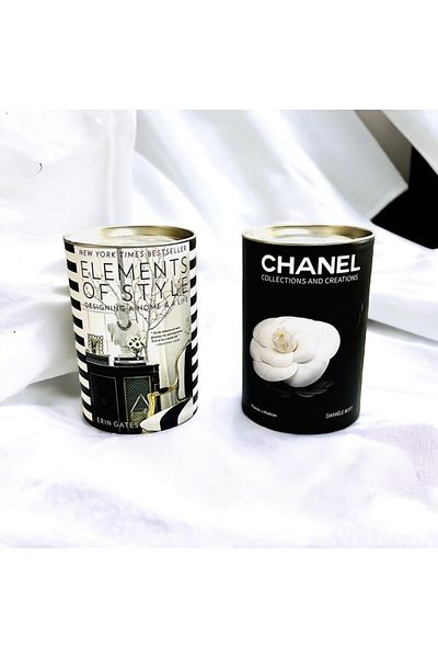 Saccura Decor Black&White Cylinder Decorative Box Set, 2 Pieces Decorative Box Set with Metal Lid