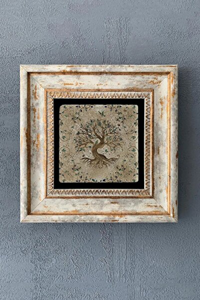 Oscar Stone Decor Çerçeveli Taş Duvar Dekoru 20x20 Cm Hayat Ağacı (yaşam) Life Tree