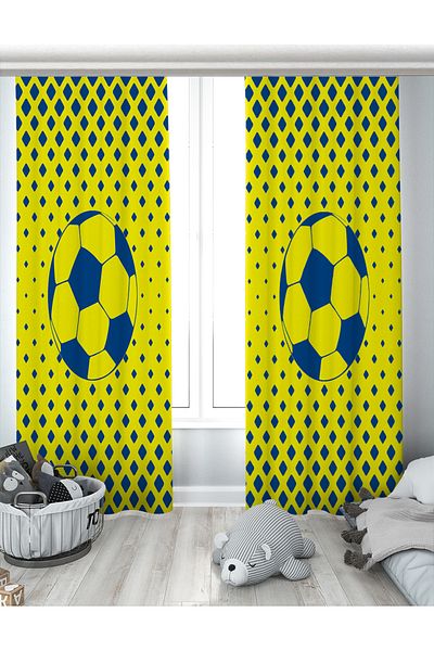 Evperest Yellow Navy Blue Fan Double Wing Background Curtain EPP134