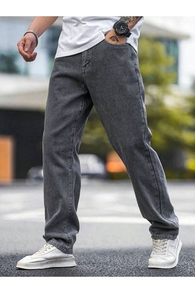 Cuqq Denim Ανδρικό Acid Wash Frayed Grey Jeans φαρδύ παντελόνι Jean