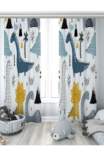 Evperest Dinosaur Family Biplane Background Curtain EPP145