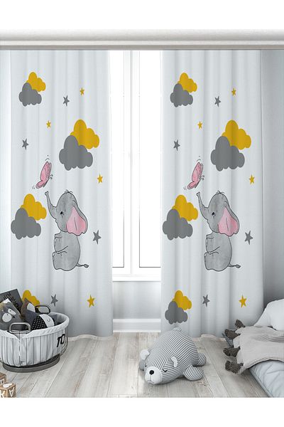 Evperest Elephant Cloudy Star Double Wing Background Curtain EPP159