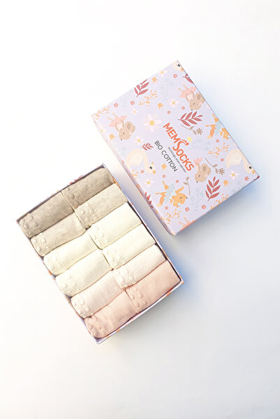 MEM SOCKS 12'li Organik Pamuklu Kaydırmaz Bebek/Çocuk Çorabı