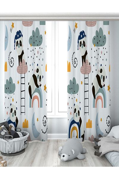 Evperest Panda Cloudy Biplane Background Curtain EPP104