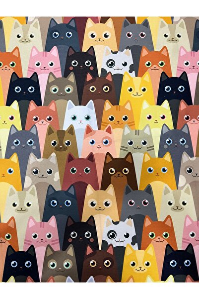 Enesar Home Hayvan Desenli Kedi Desenli Dijital Baskı Döşemelik Kumaş
