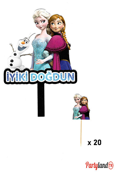PartylandTR Frozen Karlar Ülkesi Elsa Temalı Karton Pasta Süsü + 20 Adet Lux ...