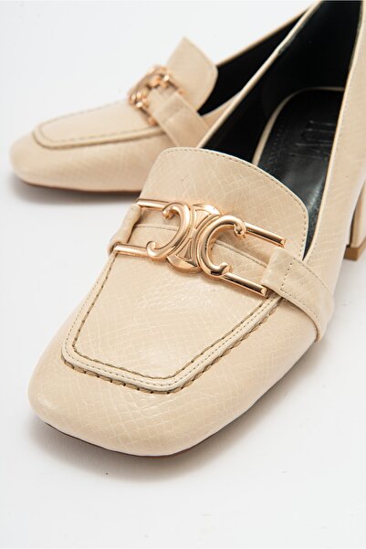 LuviShoes TEMPE bézs mintás női sarkú cipő