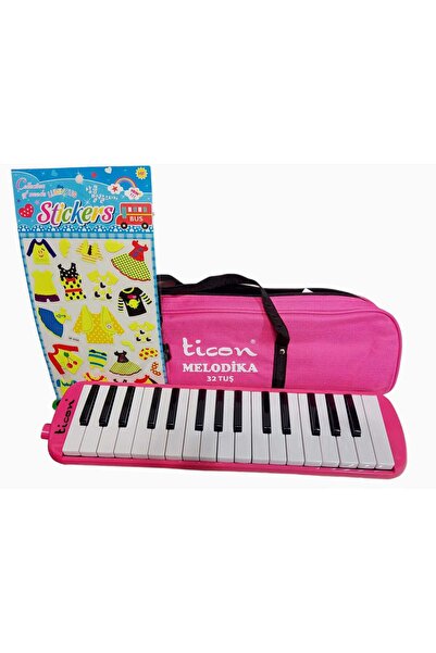 sevgi kırtasiye Ticon Melodika 32 Tuşlu Çantalı Pembe Renk Karanlıkta Parlayan Stickers Hediyeli