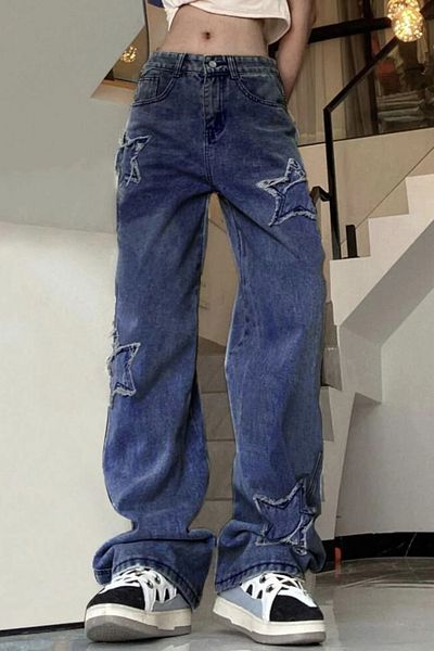 Gofeel Y2k Blue Y2k Stars Patch Λεπτομέρεια τζιν