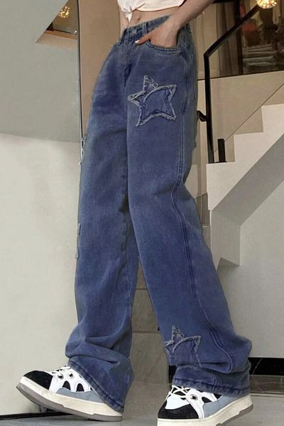 Gofeel Y2k Blue Y2k Stars Patch Λεπτομέρεια τζιν
