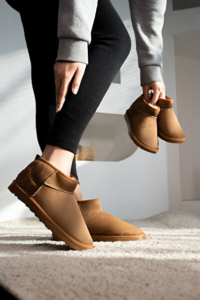 OSHINO Kadın / Kız Taba Tarçın Ugg Model Ultra Mini Süet Bot Içi Kürklü Kışlık Taban Bot & Bootie