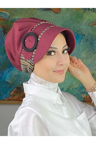 BUTİKAMBAR Nazlı model šešira sa kariranom hidžabom i kopčom