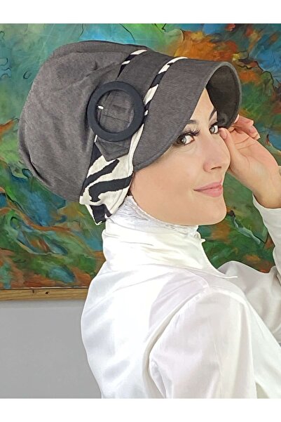 BUTİKAMBAR Nazli Model Catarama Mare Crem Dungi Zebra Model Hijab Palarie Gri...