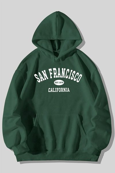 ciwi&life Unisex Πράσινη Φούτερ με στάμπα San Francisco με υπερυψωμένη κουκούλα