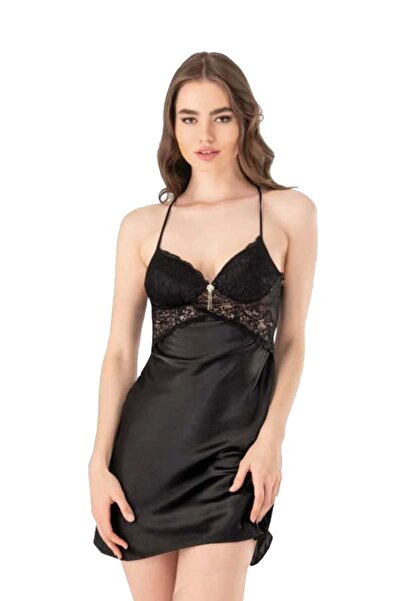 dalinda Cămașă de noapte neagră din satin