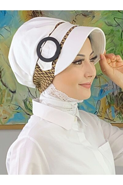 BUTİKAMBAR Nazli Model Buckle Virgo Patterned Hijab White Hat